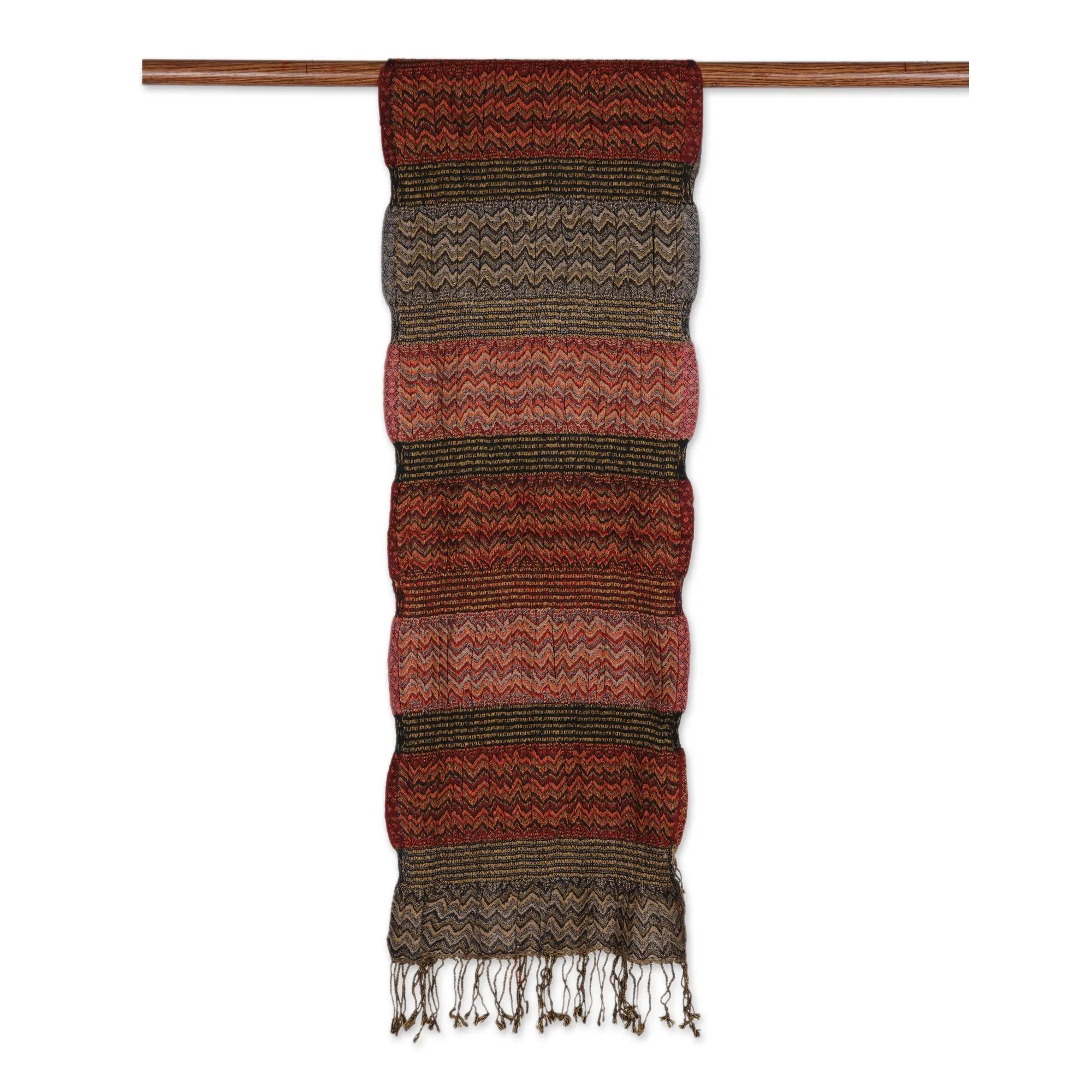 Wave Pattern Wool Scarf from India - Autumn Waves | NOVICA