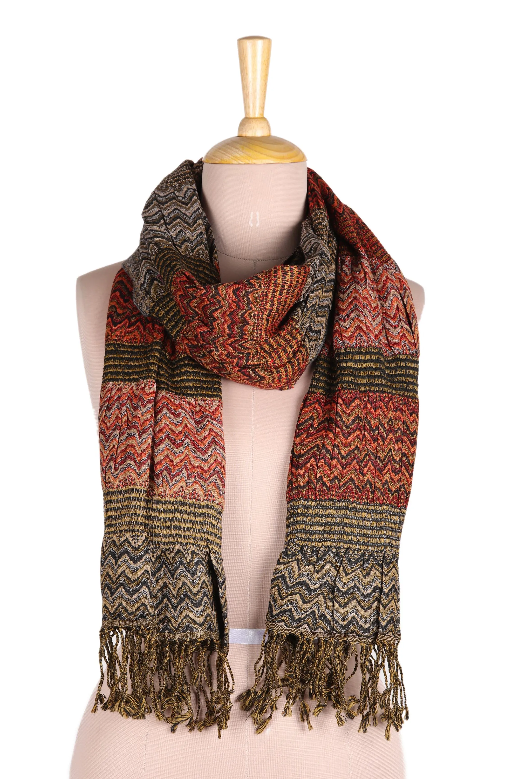 Wave Pattern Wool Scarf from India - Autumn Waves | NOVICA