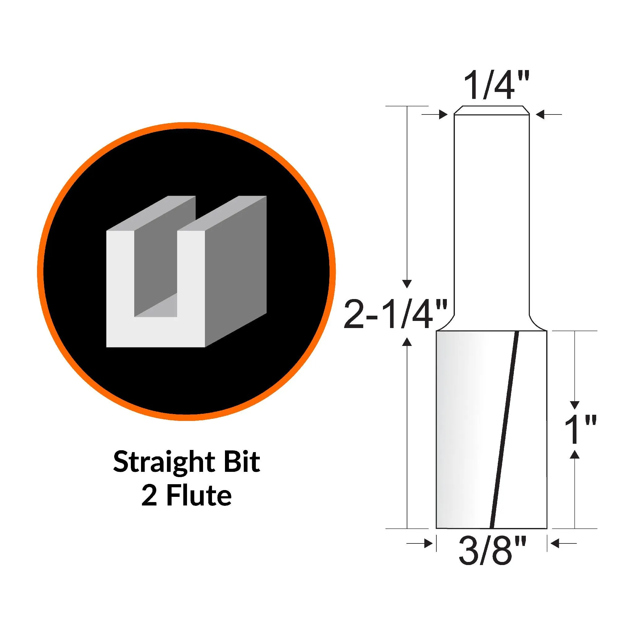 WEN RB106FF 3/8 in. Straight 2-Flute Carbide-Tipped Router Bit with 1/4 in. Shank