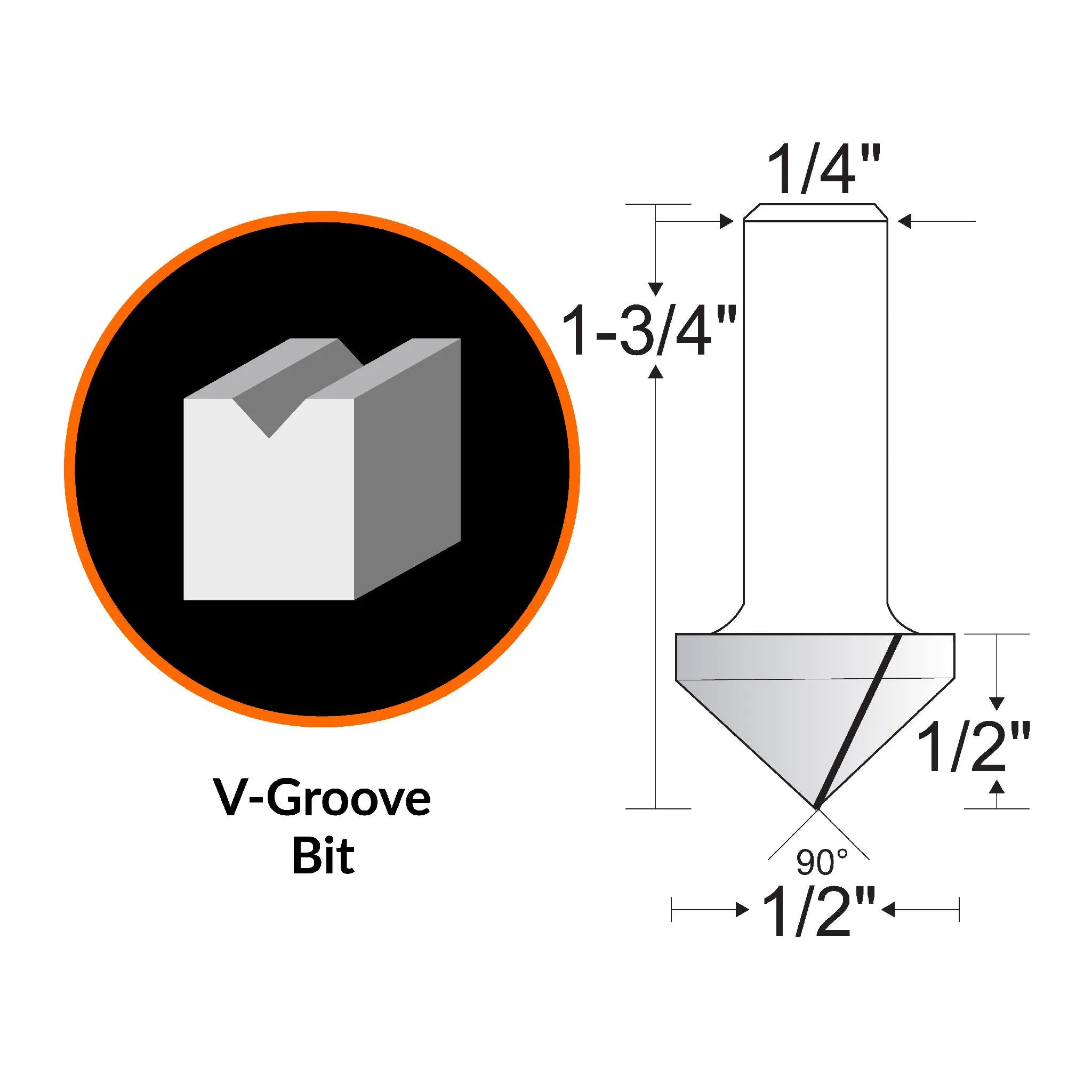 WEN RB301VG 1/2 in. V-Groove Carbide-Tipped Router Bit with 1/4 in. Shank and 1/2 in. Cutting Length