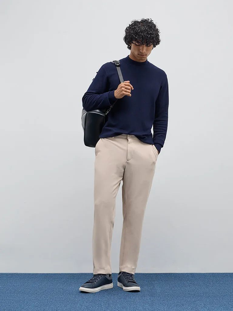 WES Formals Navy Solid Slim-Fit Sweater