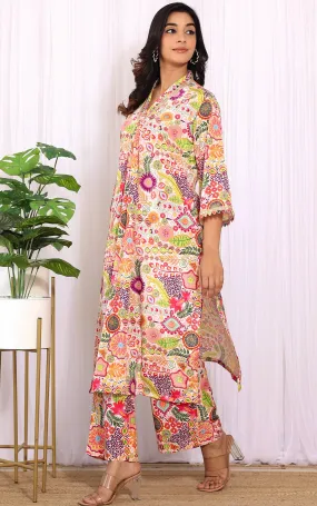 White Kitschy Printed Crepe Kurta Co-ord Set