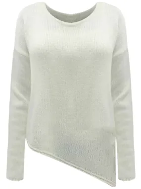 White Thin Knit Asymmetrical Oversized Sweater Size Large