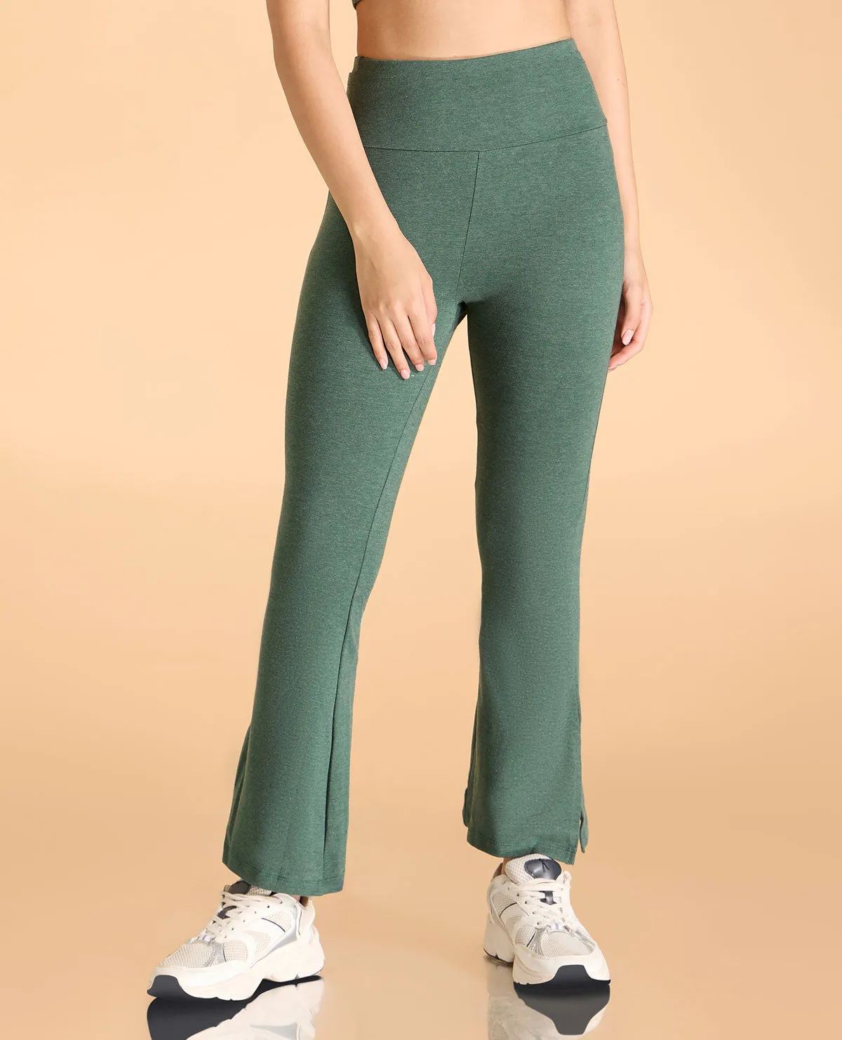 Women High Waist Cotton Side Slit Flared Pants