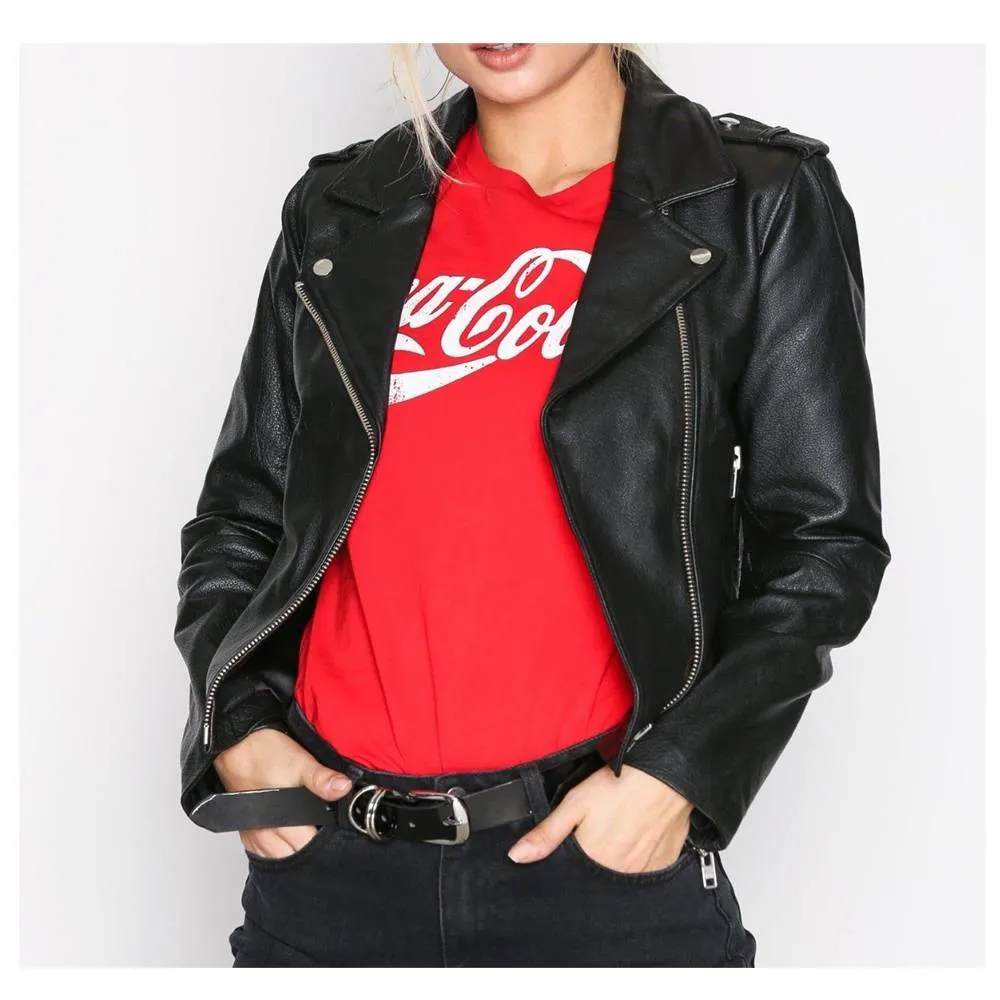 WOMEN SLIM FIT FASHION BIKER LEATHER JACKET