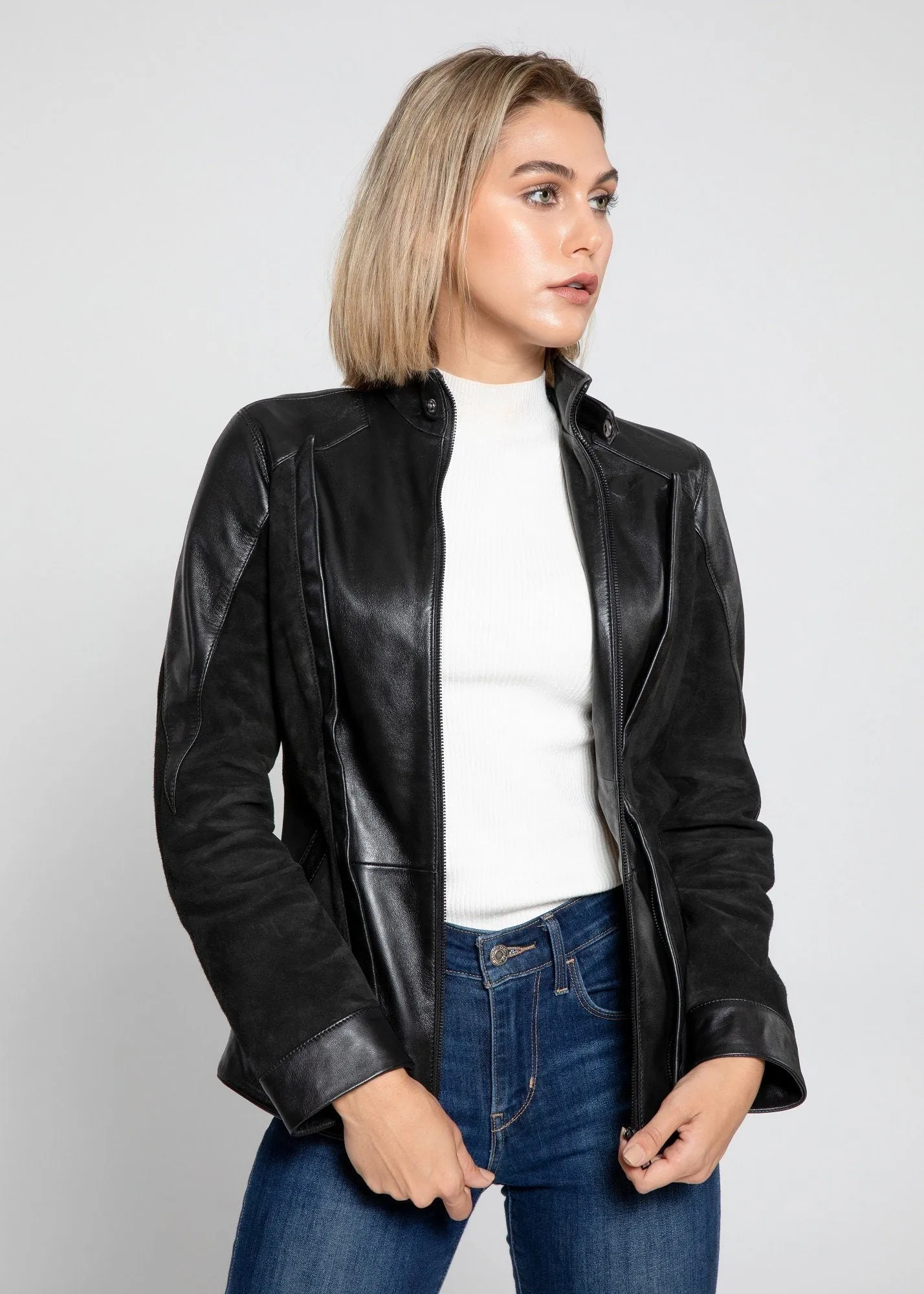 Womens Cosette Dual Panel Leather & Suede Jacket