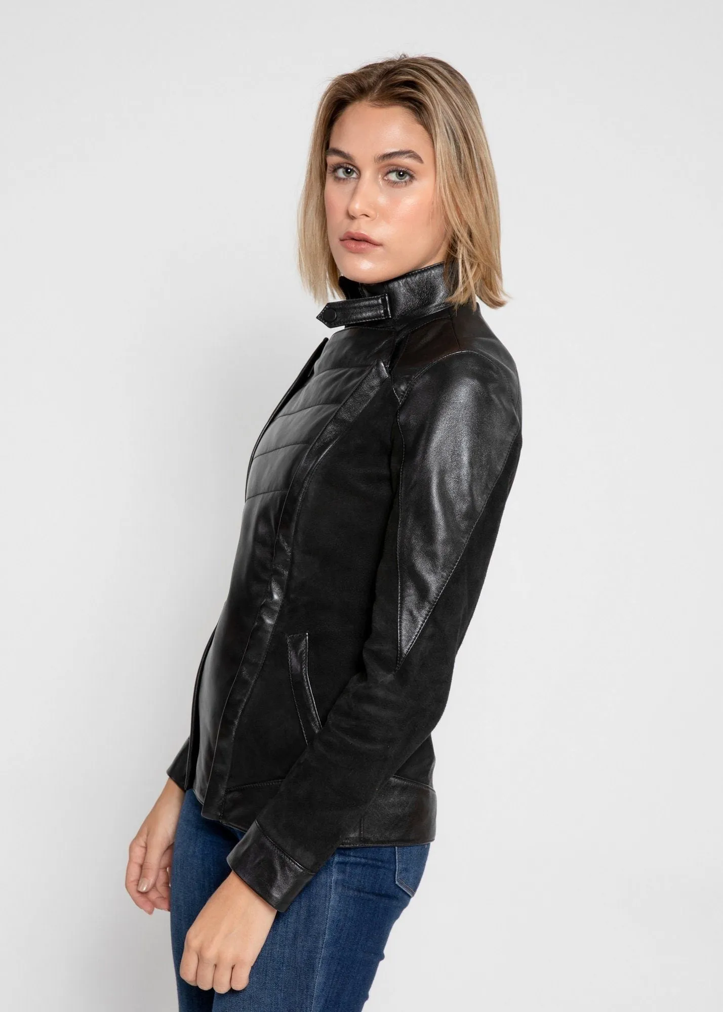 Womens Cosette Dual Panel Leather & Suede Jacket