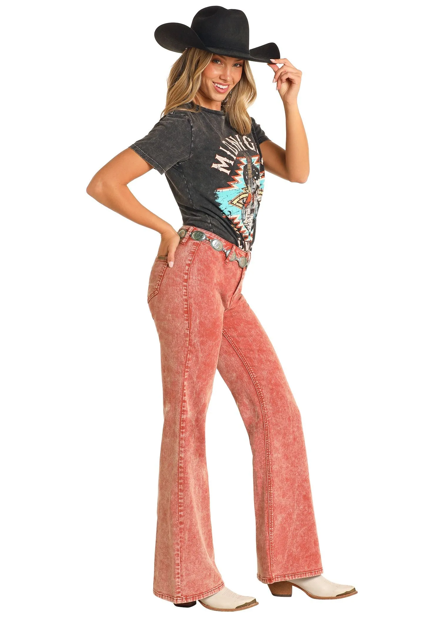 Women's Rock & Roll Button Wide Leg Jean