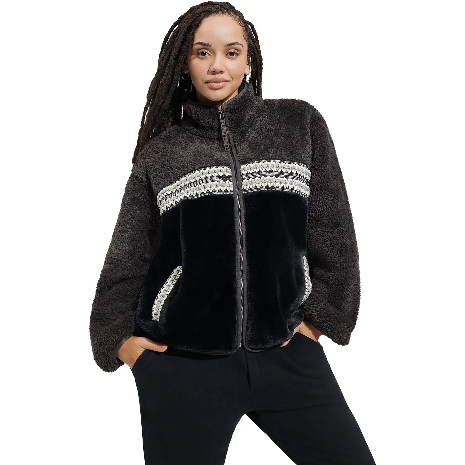 Women's UGG Marlene Sherpa Jacket Heritage Braid II Black