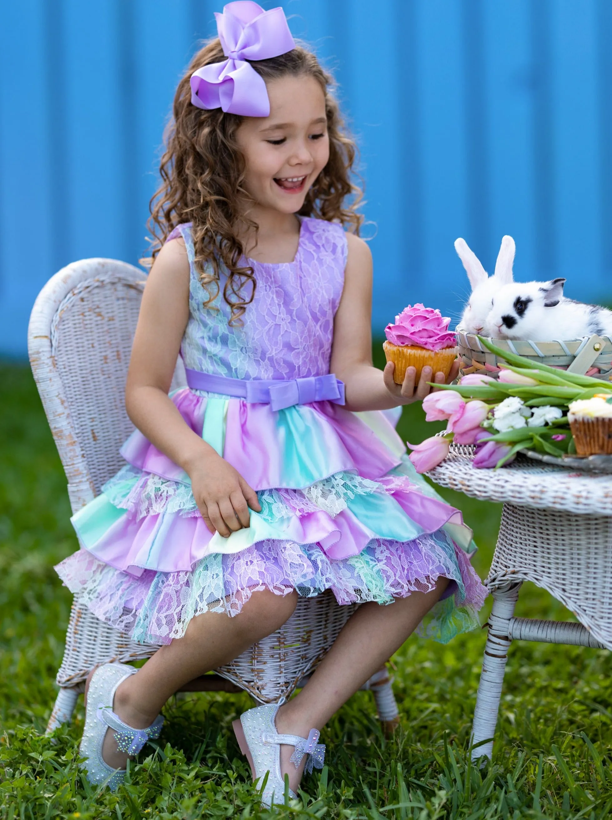 Wondrous Pastel Rainbow Lace Tiered Dress