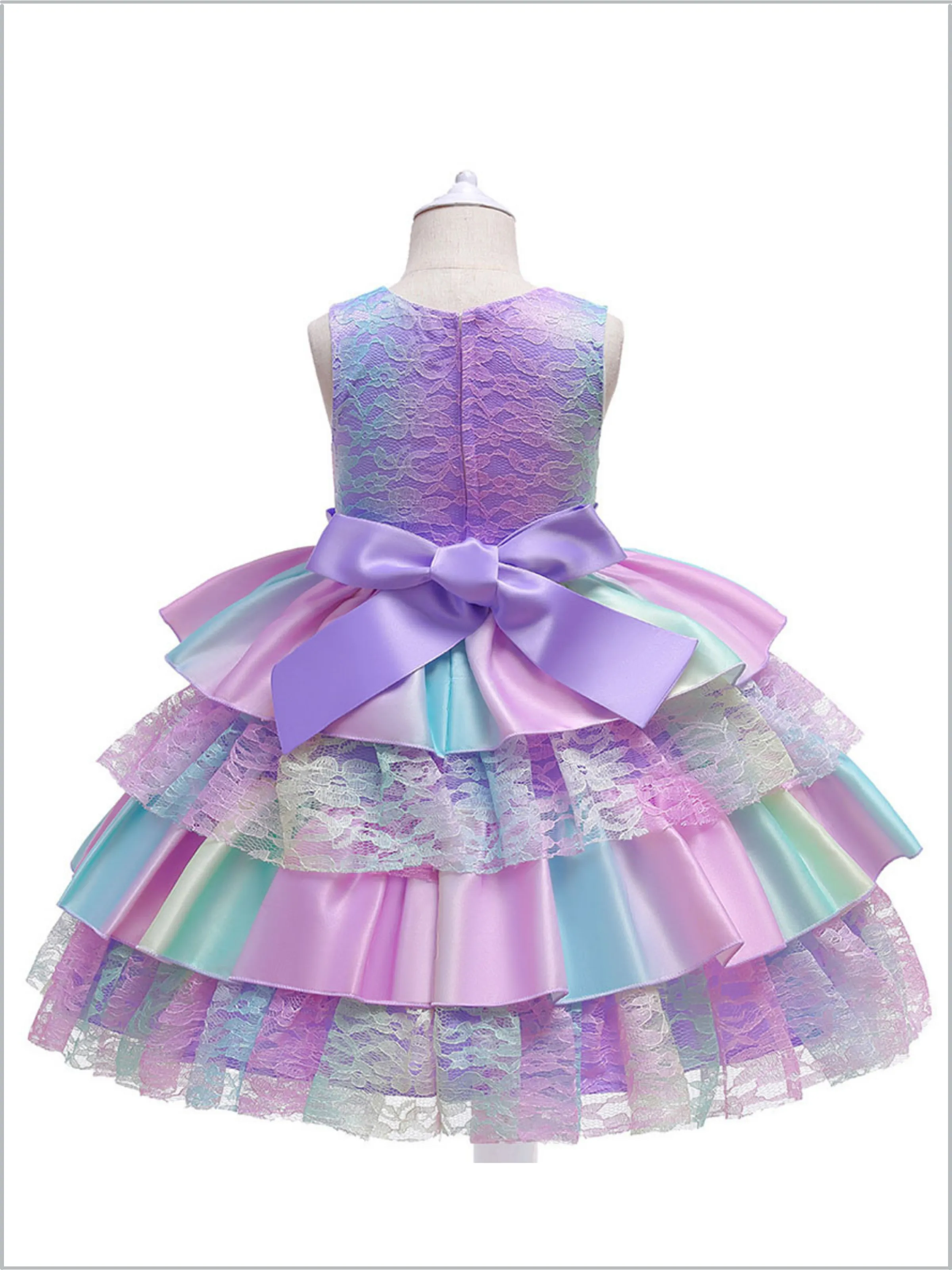 Wondrous Pastel Rainbow Lace Tiered Dress