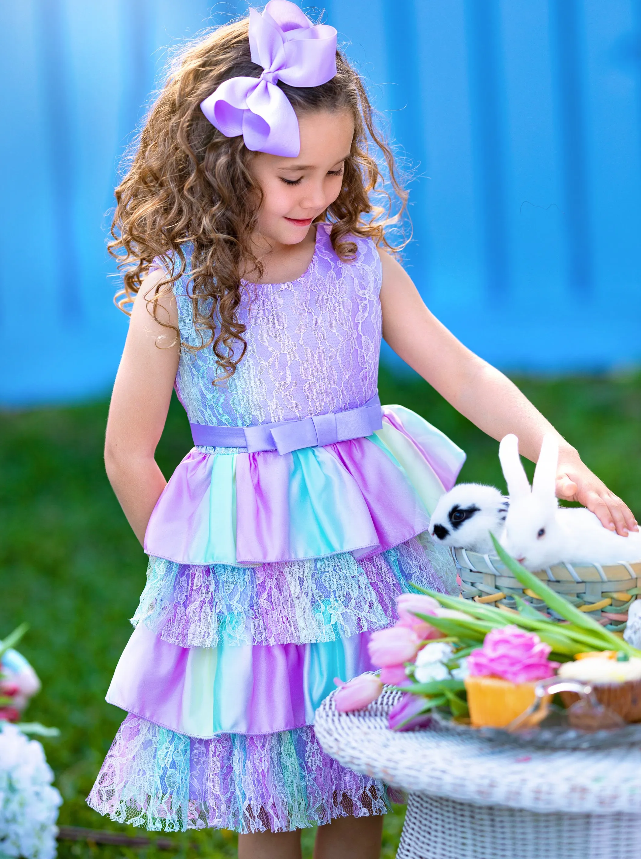 Wondrous Pastel Rainbow Lace Tiered Dress