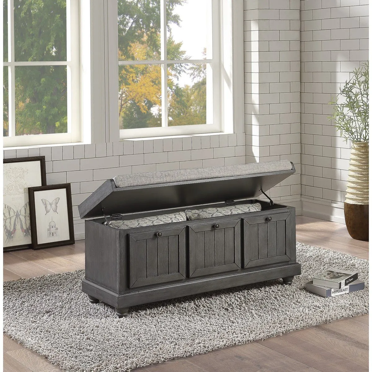 Woodwell Grey Solid Wood Rustic Bench