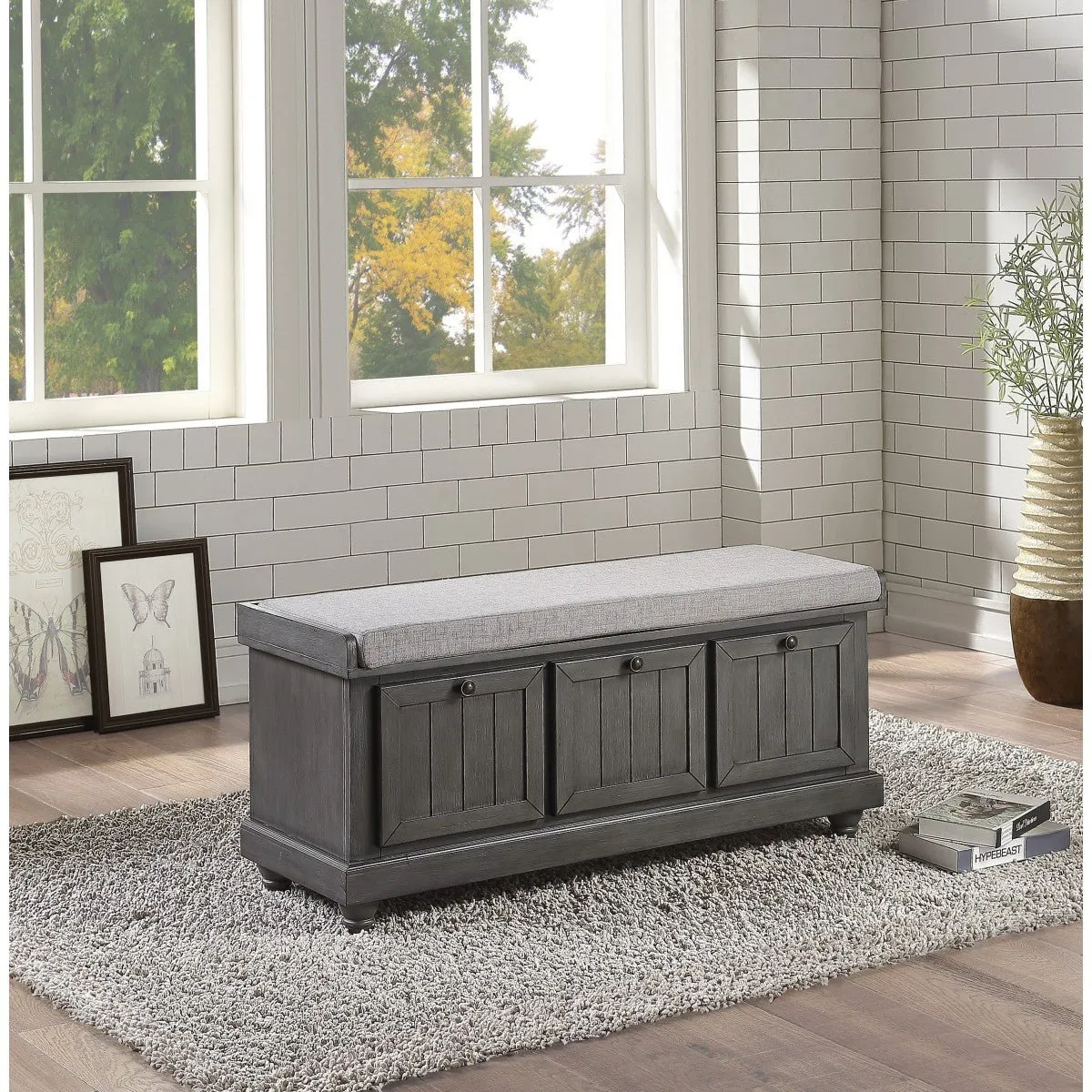 Woodwell Grey Solid Wood Rustic Bench