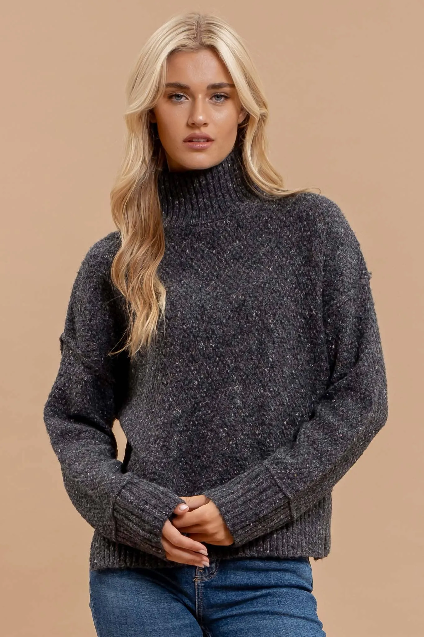 WOOL BLEND TURTLENECK LONG SLEEVE SWEATER