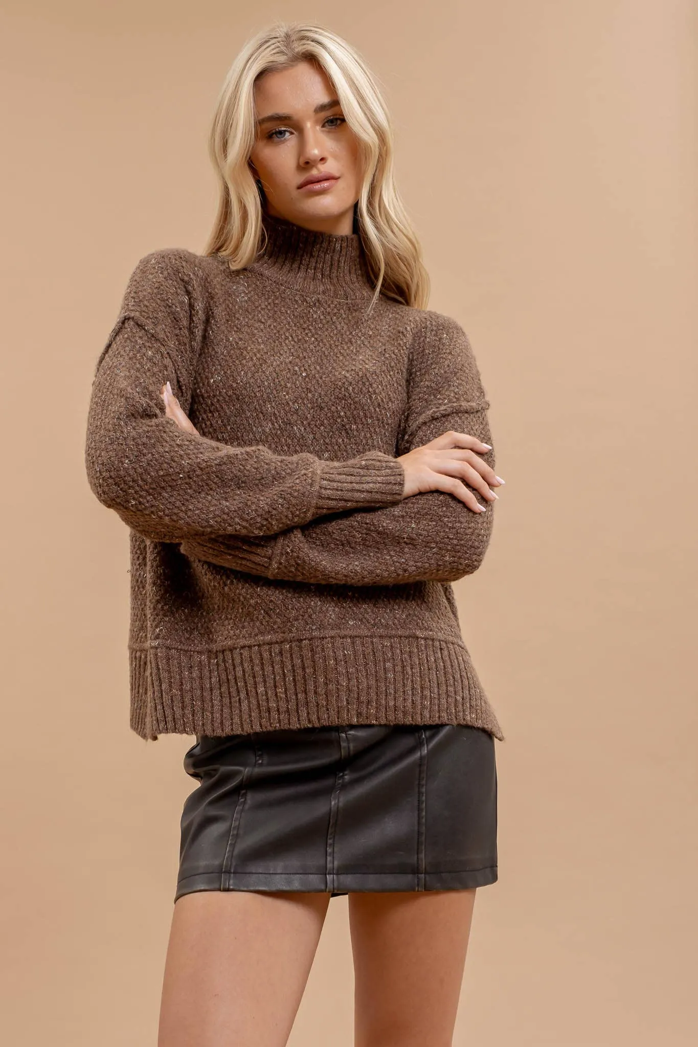 WOOL BLEND TURTLENECK LONG SLEEVE SWEATER