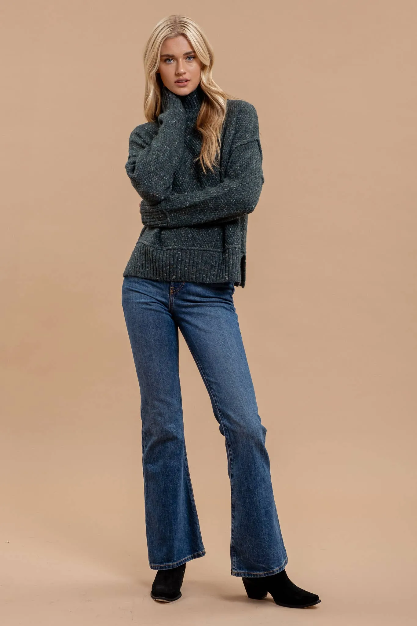 WOOL BLEND TURTLENECK LONG SLEEVE SWEATER