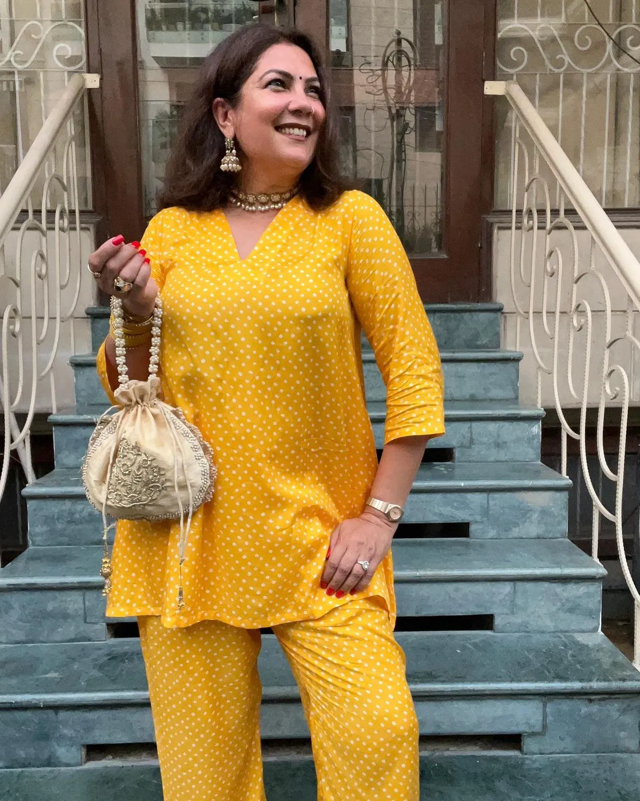 Yellow Bandhani Flare Printed Silk Co-Ord Set | Relove