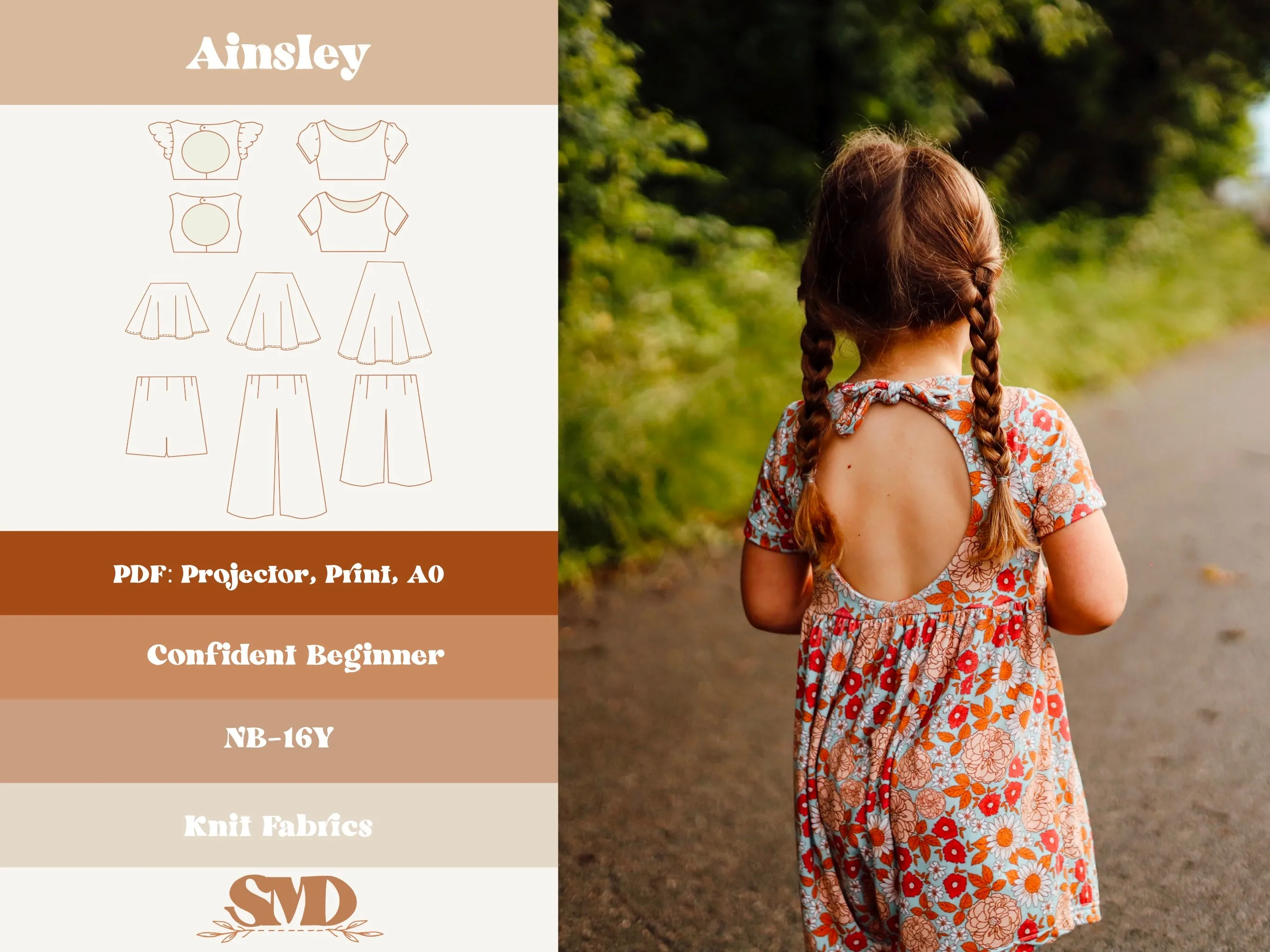 Youth Ainsley Dress and Romper Digital Sewing Patter Sizes NB-16Y