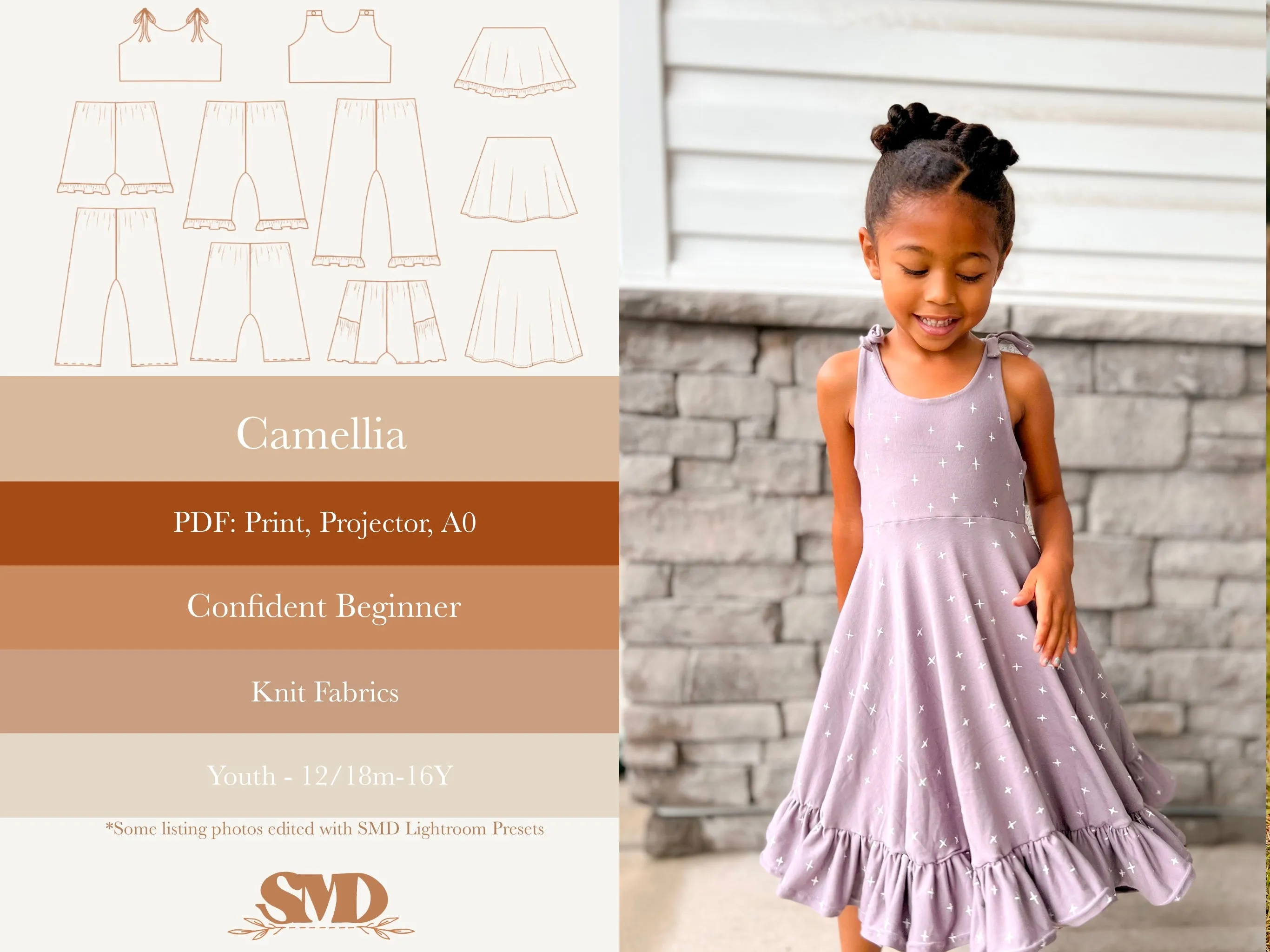 Youth Camellia Top, Tunic, Romper and Dress Digital Sewing Pattern Sizes 12/18m - 16Y