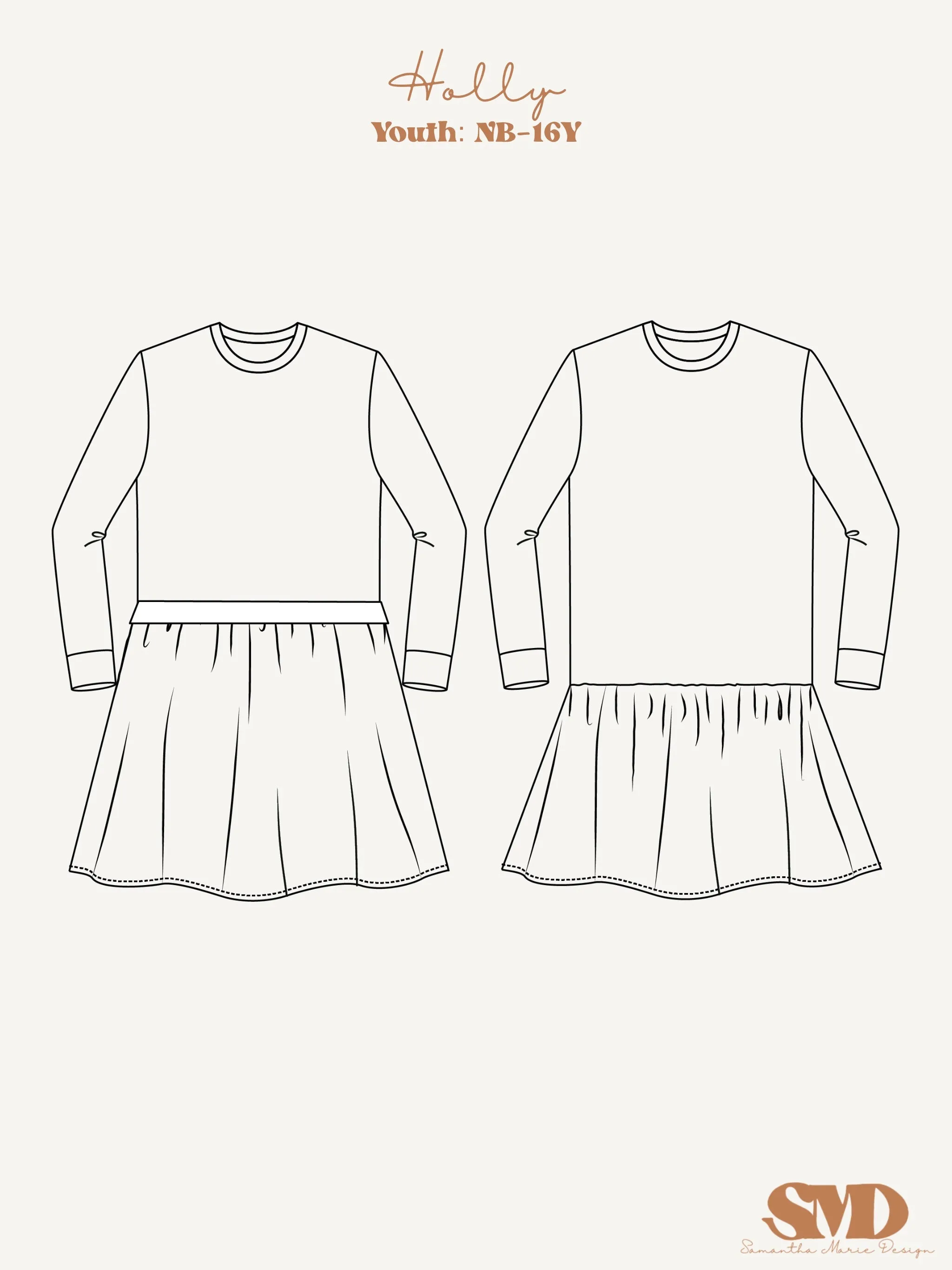 Youth Holly Sweatshirt Dress Digital Sewing Pattern Sizes NB-16Y