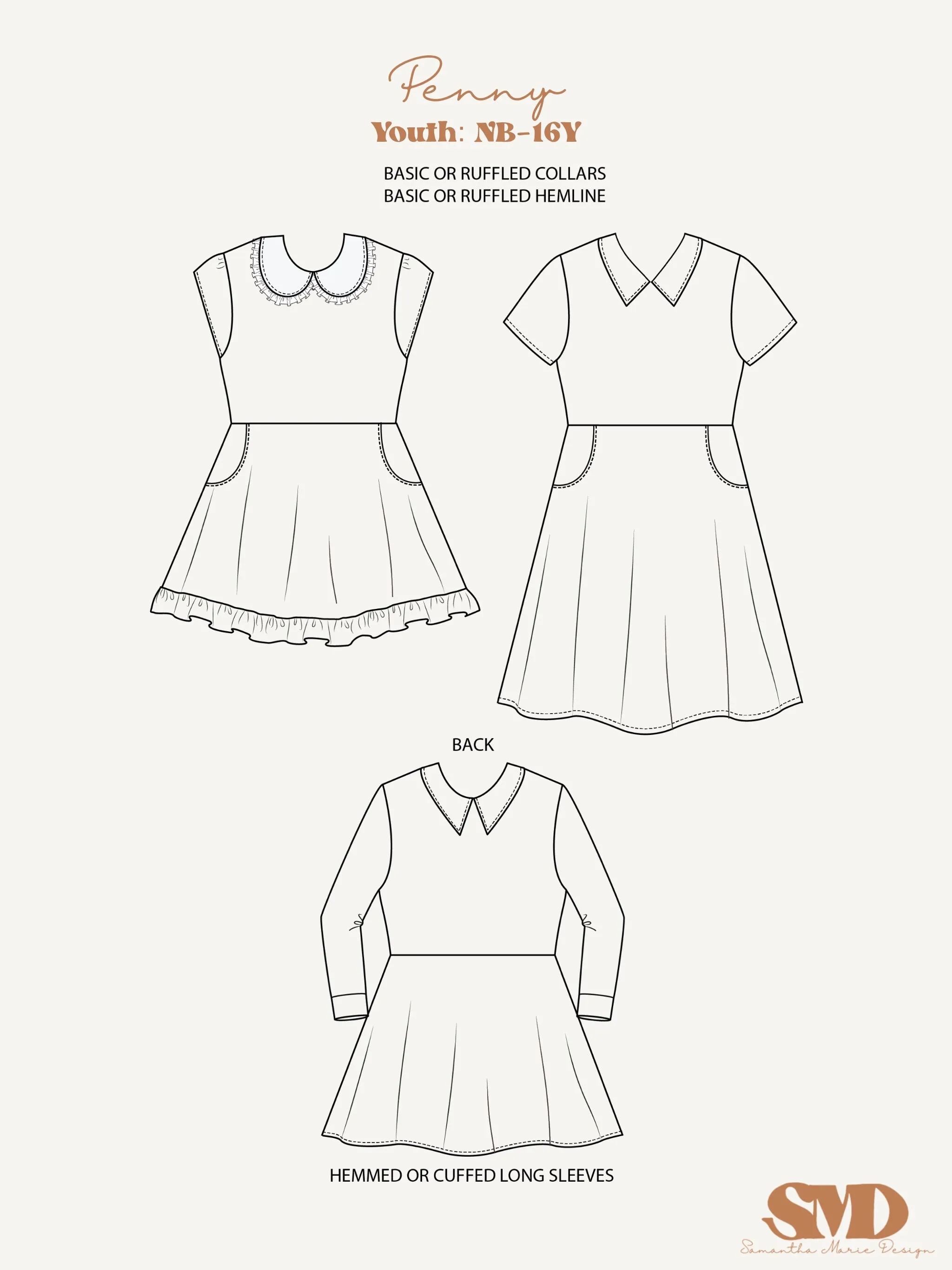 Youth Penny Top and Dress Digital Sewing Pattern Sizes NB-16Y